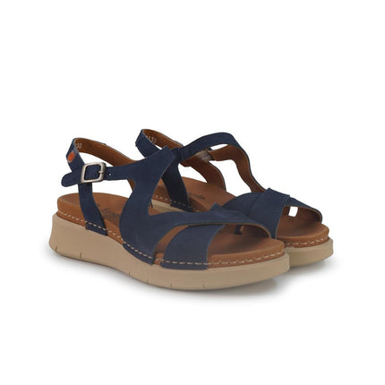 Jungla Sandali Donna Zeppa Bassa in Pelle Nabuk Blu - MARIO SPATARELLA