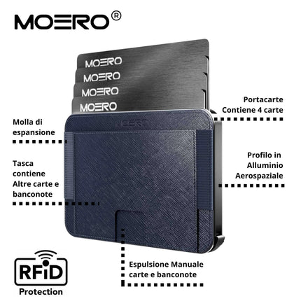 Moero M2 Pro Saffiano Blue Portafoglio Slim M2 PRO SAFFIANO BLUE CARD BLACK Moero 