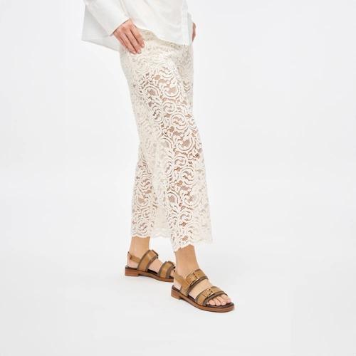 Frau Sandali Donna Bassi in Pelle Marrone 87H5 MORO Frau 