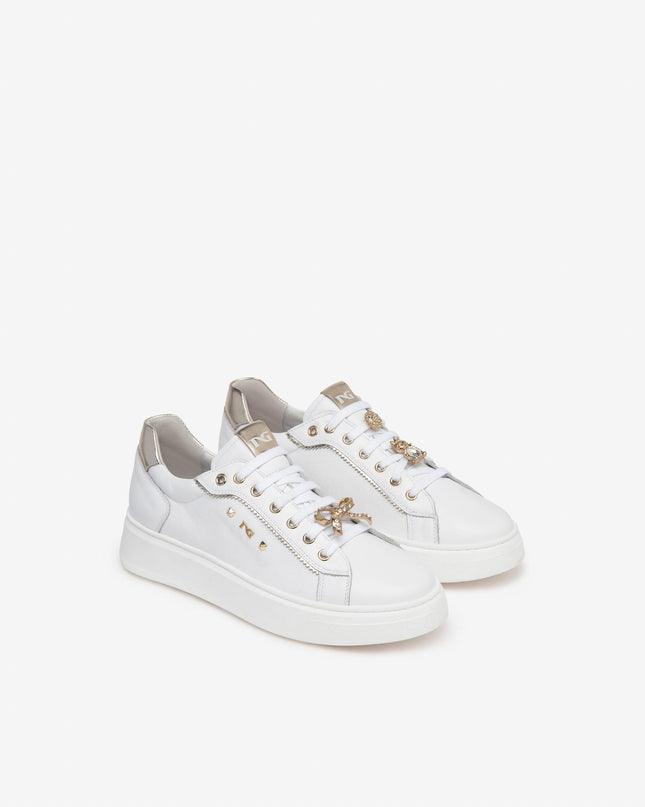 Nero Giardini Sneakers Bassa Donna in Pelle Bianca con Charms E409975D BIANCO 707 Nero Giardini 