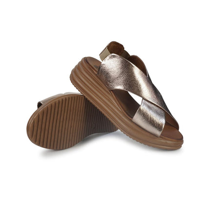 Bueno Sandali Donna con Zeppa in Pelle Laminata Bronzo Y5703 LAMINATO Bueno 