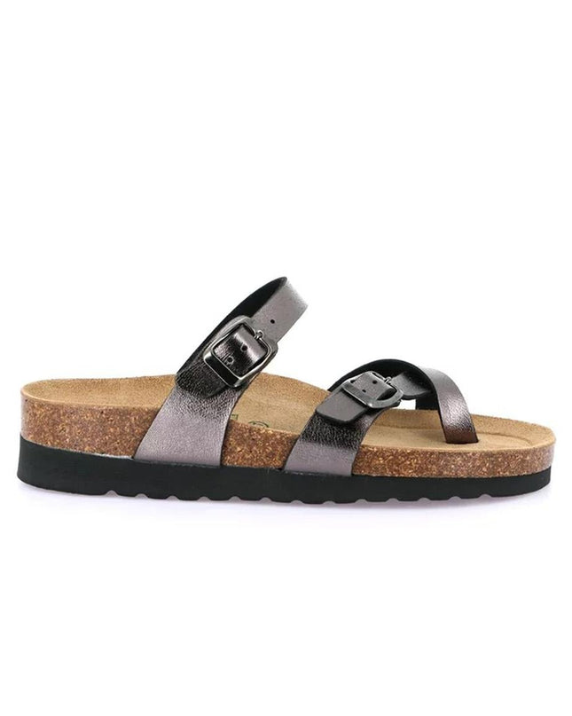 Grunland Sandali Infradito Donna Plantare Sughero Doppia Fibbia Antracite - MARIO SPATARELLA