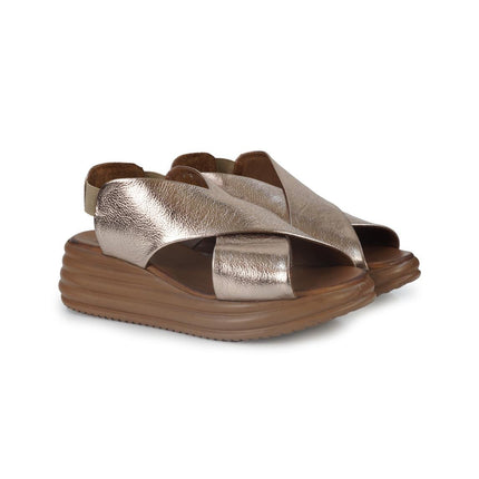 Bueno Sandali Donna con Zeppa in Pelle Laminata Bronzo - MARIO SPATARELLA
