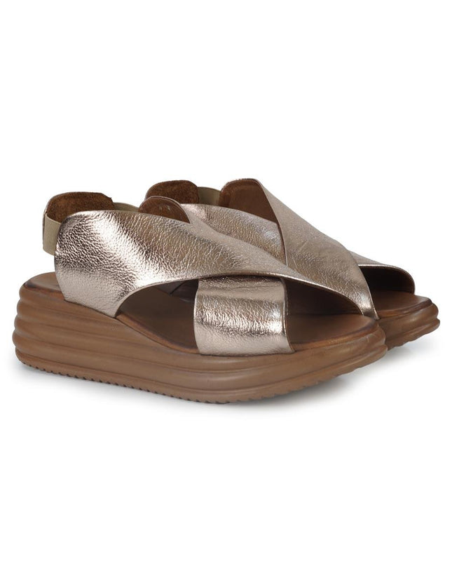 Bueno Sandali Donna con Zeppa in Pelle Laminata Bronzo - MARIO SPATARELLA