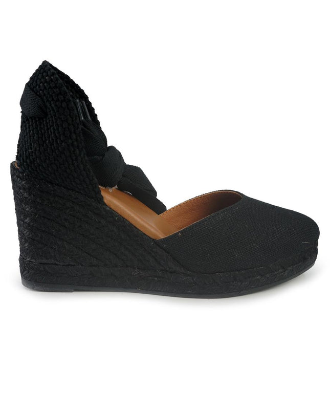 Viguera Espadrillas Alpargatas Donna con Lacci Lunghi in Lino Nero - MARIO SPATARELLA