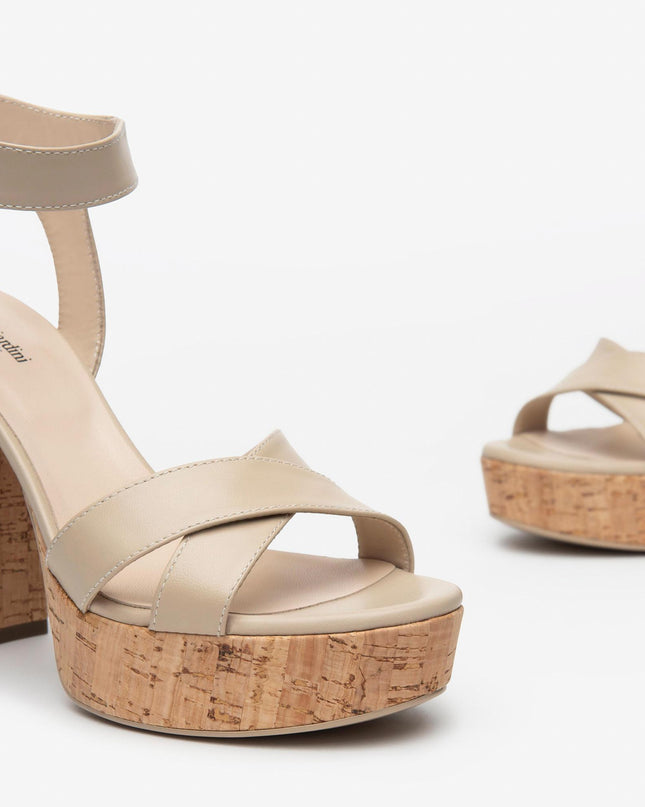 Sandali con Plateau Pelle Lino - MARIO SPATARELLA