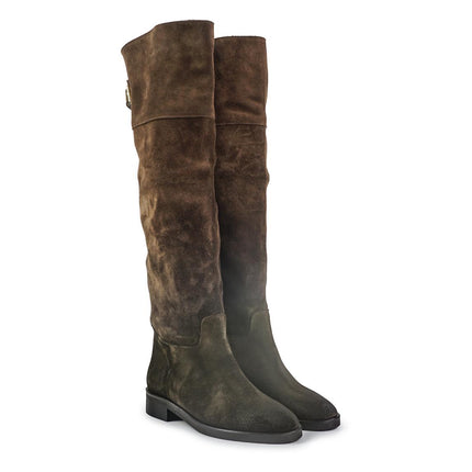 Spatarella Stivali al Ginocchio Tubolare a Tacco Basso in Camoscio Marrone LS181 BROWN Spatarella 