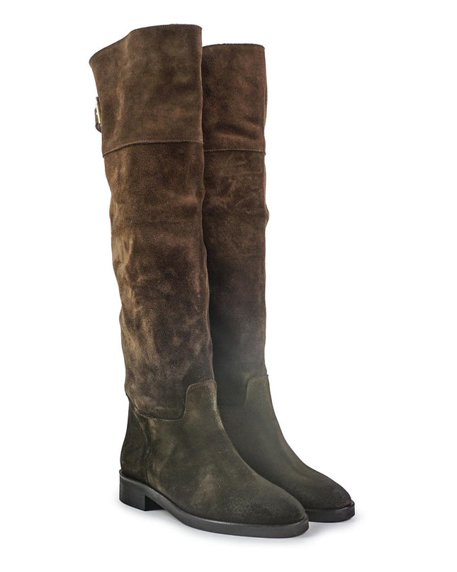 Spatarella Stivali al Ginocchio Tubolare a Tacco Basso in Camoscio Marrone LS181 BROWN Spatarella 