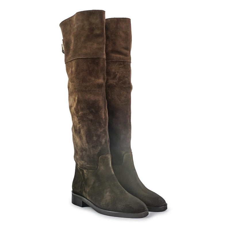 Spatarella Stivali al Ginocchio Tubolare a Tacco Basso in Camoscio Marrone LS181 BROWN Spatarella 