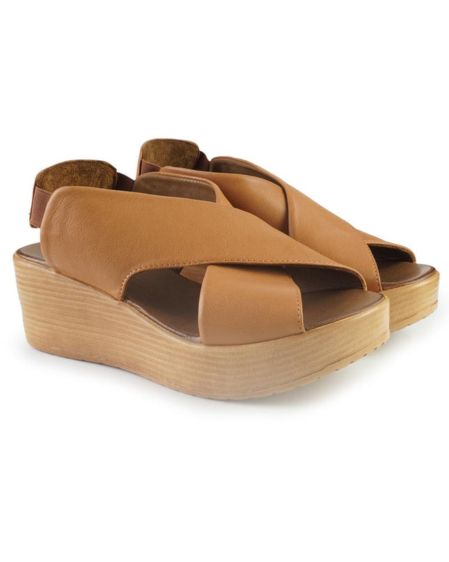 Bueno Sandali Donna con Zeppa in Pelle Cuoio L3402 TAN Bueno 