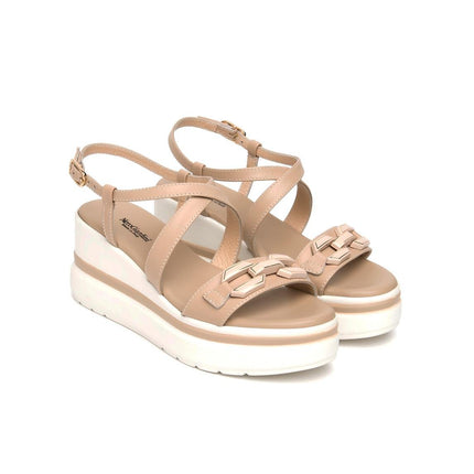 NeroGiardini Sandali Donna con Zeppa in Pelle Lino Beige - MARIO SPATARELLA