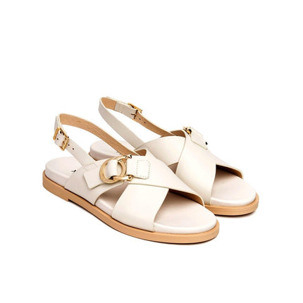 NeroGiardini Sandalo Flat Donna Basso in Pelle Osso - MARIO SPATARELLA