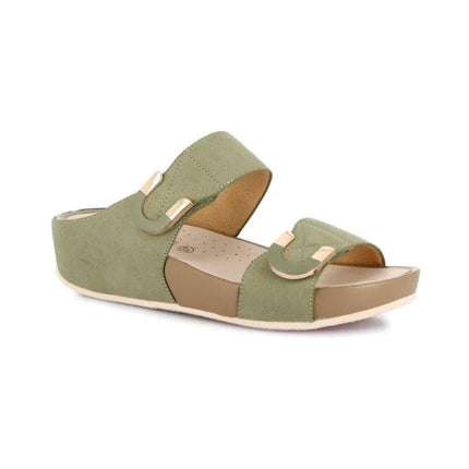 Grunland Sandalo Donna Ciabatta Confort con Velcro in Tessuto Oliva - MARIO SPATARELLA