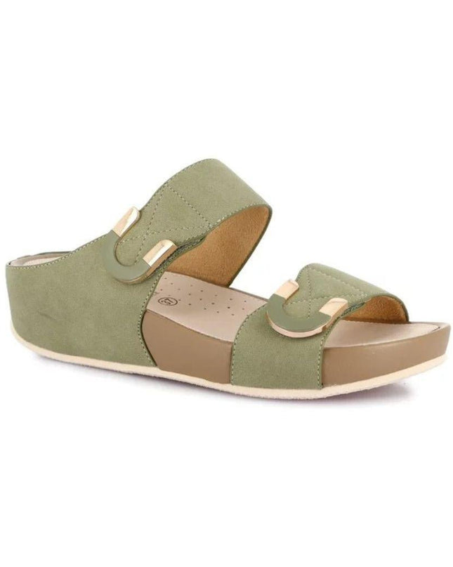 Grunland Sandalo Donna Ciabatta Confort con Velcro in Tessuto Oliva - MARIO SPATARELLA