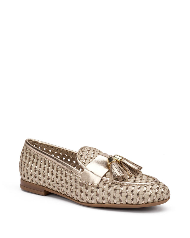 Frau Mocassini Donna con Nappine in Pelle Intrecciata Panna Oro 95K6 SHINE ORO Frau 