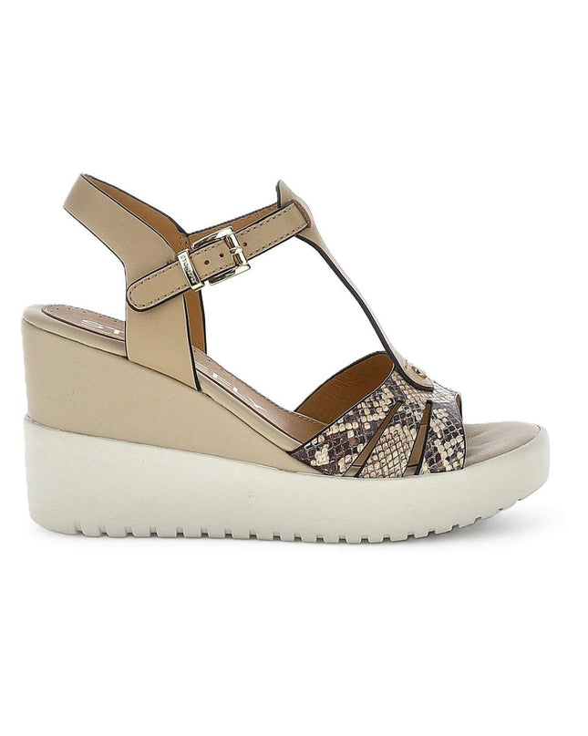 Stonefly Sandali Donna con Zeppa in Pelle Beige Animalier 223867 ELY 4 DUST BROWN Stonefly 