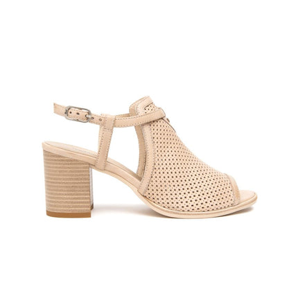 Nero Giardini Sandali Donna con Tacco in Pelle Microforata Champagne - MARIO SPATARELLA