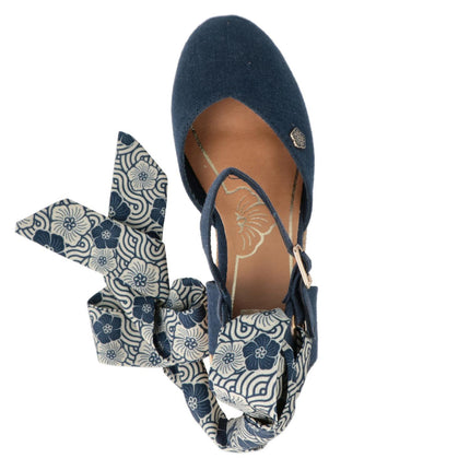 O - Joo Espadrillas Donna con Zeppa e Lacci in Tessuto Blu - MARIO SPATARELLA