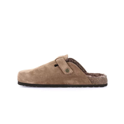 Grunland Pantofola Sabot Uomo in Camoscio Taupe con Fodera Peluche - MARIO SPATARELLA