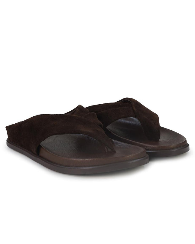 Inuovo Sandalo Infradito Donna con Plantare Anatomco in Camoscio Mogano Moro 36007 SUEDE Inuovo 