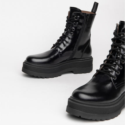 Nero Giardini Stivaletti Anfibi Donna con Zeppa in Pelle Nero - MARIO SPATARELLA