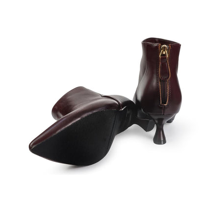 Stivaletti alla Caviglia Donna Tacco Rocchetto in Pelle Bordeaux - MARIO SPATARELLA