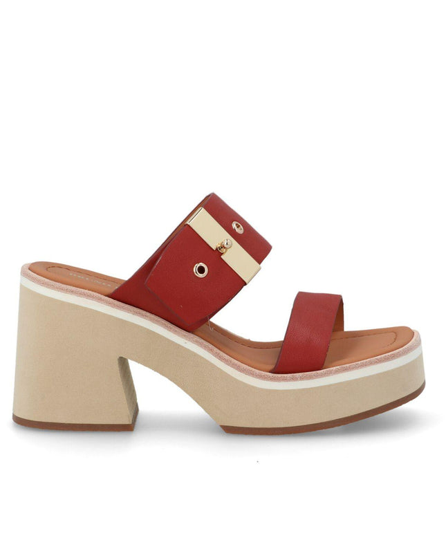 Bruno Premi Sandalo Sabot Donna con Plateau in Pelle Mattone - MARIO SPATARELLA