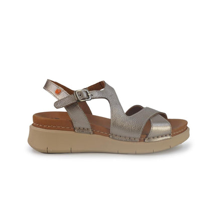 Jungla Sandali Donna Zeppa Bassa in Pelle Laminata Fumo - MARIO SPATARELLA