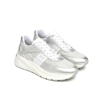 NeroGiardini Sneakers Donna in Pelle e Tessuto Argento - MARIO SPATARELLA