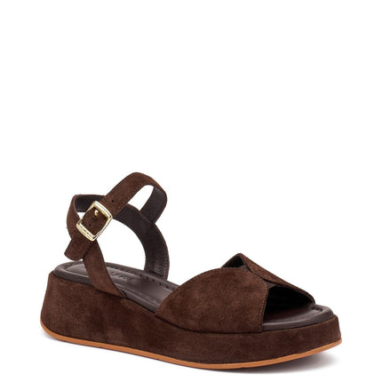 Frau Sandali con Zeppa Donna in Camoscio Marrone - MARIO SPATARELLA