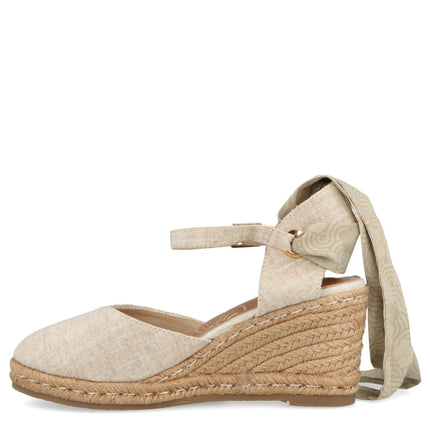 O - Joo Espadrillas Donna con Zeppa e Lacci in Tessuto Beige - MARIO SPATARELLA