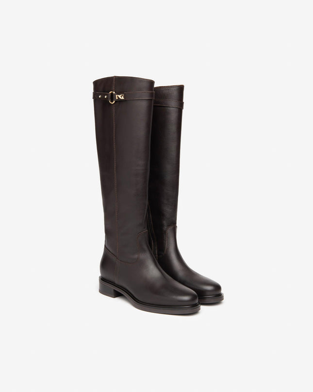 Nero Giardini Stivali Donna Tacco Basso in Pelle Marrone I408850D MORO 300 Nero Giardini 