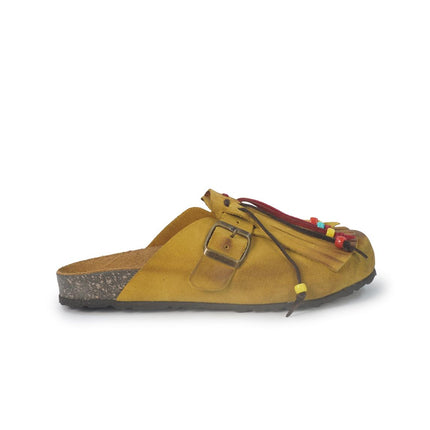 Jiudit Sandalo Plantare Donna Bio Sabot con Frange in Camoscio Giallo Multicolor J185 YELLOW Jiudit 