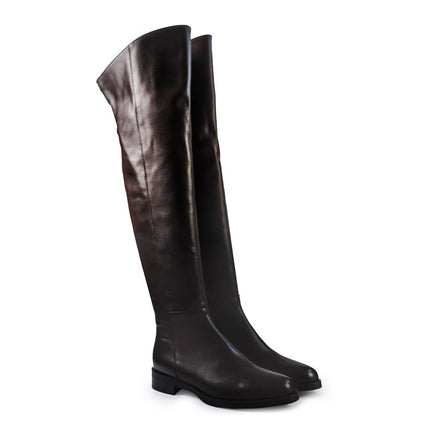Gianni Crasto Stivale Donna in Pelle Marrone con Tacco Basso e Gambale Alto Sopra il Ginocchio 2074 BROWN Gianni Crasto 