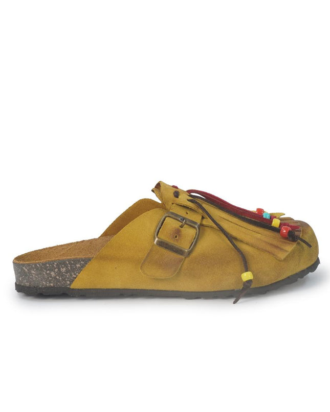 Jiudit Sandalo Plantare Donna Bio Sabot con Frange in Camoscio Giallo Multicolor J185 YELLOW Jiudit 