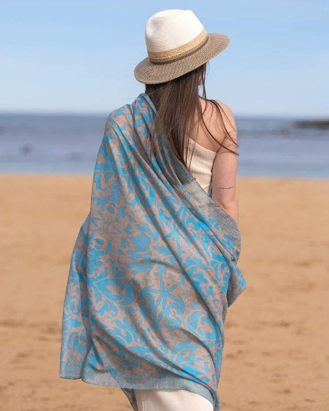 Foulard Pareo in Cotone Stampato Fantasia Beige - MARIO SPATARELLA