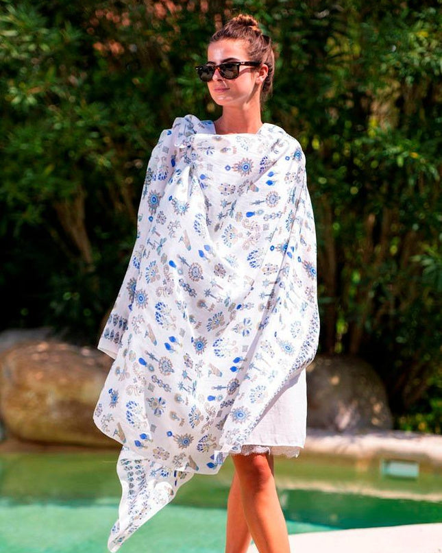 Foulard Pareo in Seta Stampa Cobalto - MARIO SPATARELLA