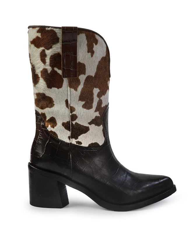 Gianni Crasto Stivale Camperos Tubolare Donna in Pelle Cocco Marrone e Cavallino Animalier - MARIO SPATARELLA