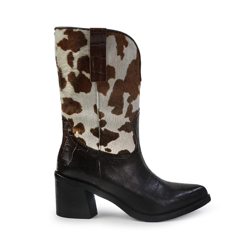 Gianni Crasto Stivale Camperos Tubolare Donna in Pelle Cocco Marrone e Cavallino Animalier - MARIO SPATARELLA