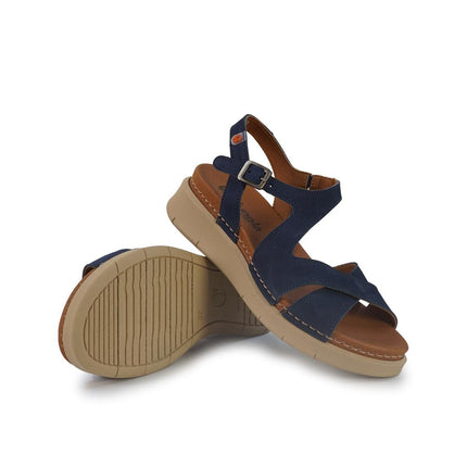 Jungla Sandali Donna Zeppa Bassa in Pelle Nabuk Blu - MARIO SPATARELLA