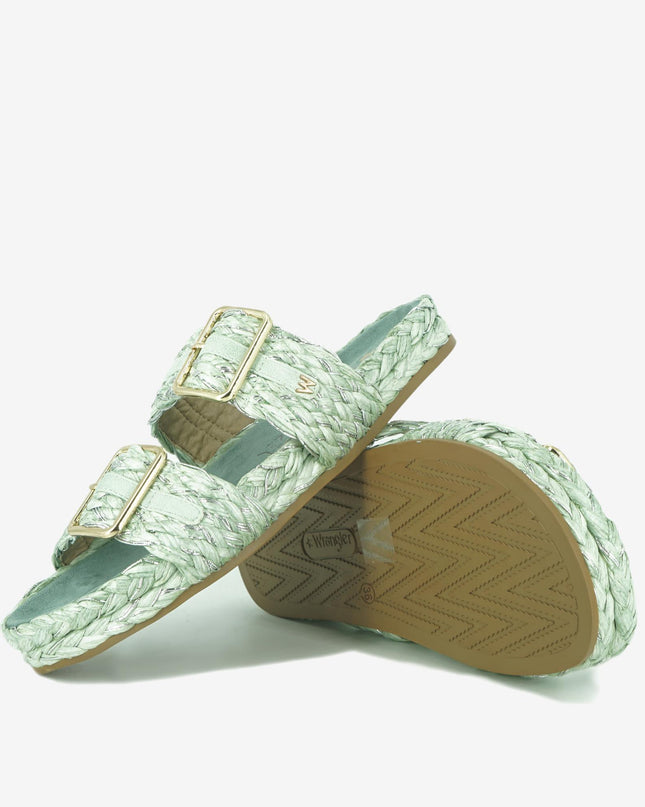Sandalo Donna Basso Due Fibbie PALMAS RAFFIA WATER GREEN Wrangler 