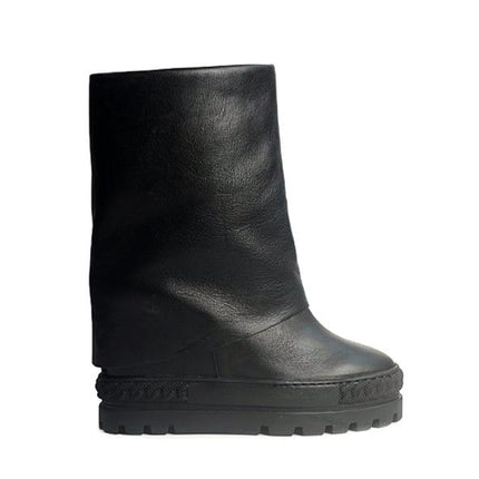 Tsakiris Mallas Stivali Donna Double Face con Risvolto e Zeppa in Pelle Nero - MARIO SPATARELLA