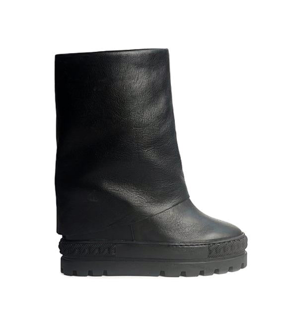 Tsakiris Mallas Stivali Donna Double Face con Risvolto e Zeppa in Pelle Nero - MARIO SPATARELLA