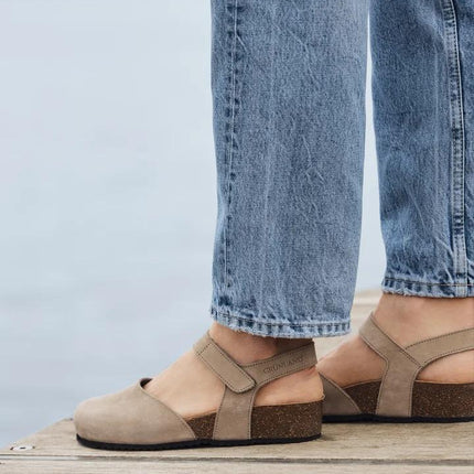 Grunland Sandali Chiusi con Plantare Sughero Bio Donna in Nabuk Kaki SB2412 LEFT KAKI Grunland 