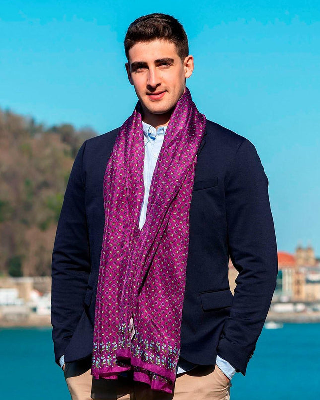 Foulard Uomo in Seta Stampa Viola ASK79C U SILK MORADO Colores de Otono 