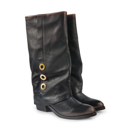 Stivali con Risvolto Bruno Premi Tacco Tex in Pelle Nero Cuoio BM5606 TAE POL CUOIO Bruno Premi 