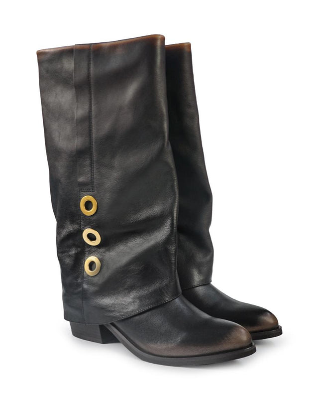 Stivali con Risvolto Bruno Premi Tacco Tex in Pelle Nero Cuoio BM5606 TAE POL CUOIO Bruno Premi 