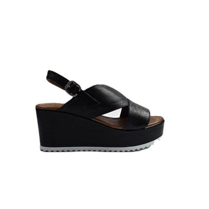 Bueno Sandali Donna con Zeppa Alta in Pelle Nera A5600 BLACK Bueno 