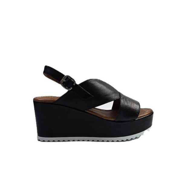 Bueno Sandali Donna con Zeppa Alta in Pelle Nera A5600 BLACK Bueno 