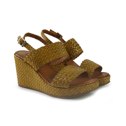 Vueva Sandali Zeppa Alta Donna in Pelle Intrecciata Giallo WD319R13M1 YELLOW Vueva 